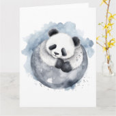 Carte Panda d'aquarelle mignonne dorée (Fleur jaune)