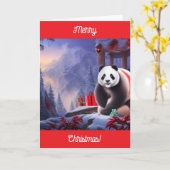 Carte Panda de Noël (Fleur jaune)