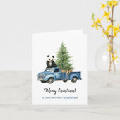 Carte Panda drôle en Van Vintage bleu Noël (Fleur jaune)