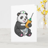 Carte Panda en infirmière avec seringue (Fleur jaune)