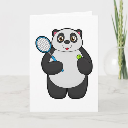 Carte Panda en joueur de tennis avec raquette de tennis (Devant)