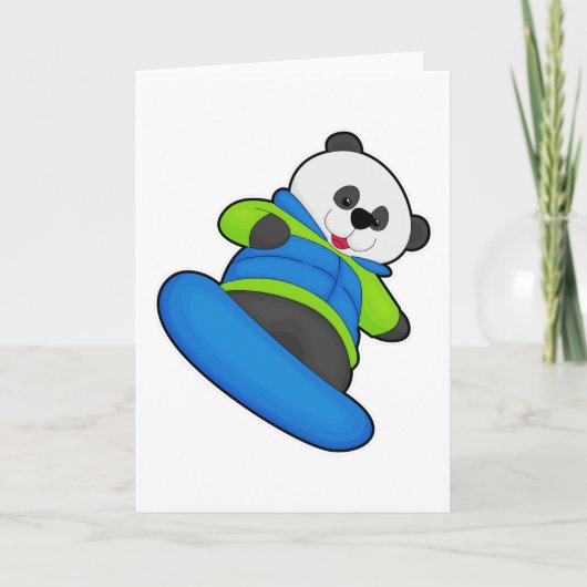 Carte Panda en planchiste avec snowboard (Devant)