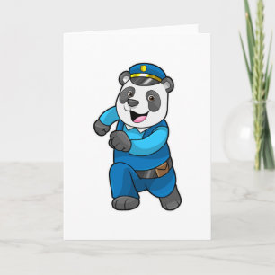 Carte Panda en policier avec chapeau de policier