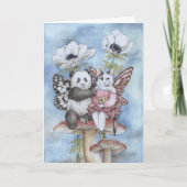 Carte Panda et chat fée amis avec des fleurs d'anémone (Devant)