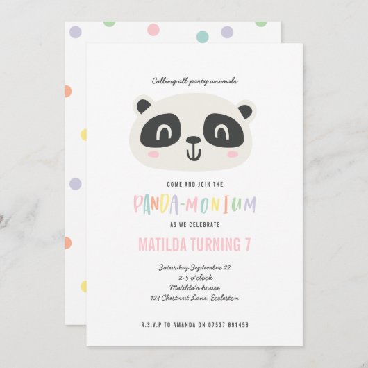 Carte Panda joli anniversaire multicolore brillant (Devant / Derrière)