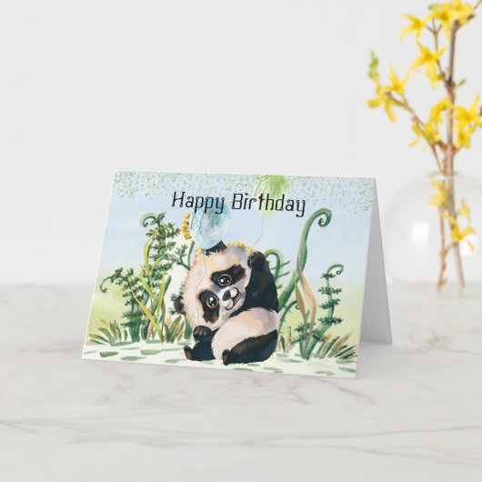 Carte Panda Kid Joyeux anniversaire (Fleur jaune)