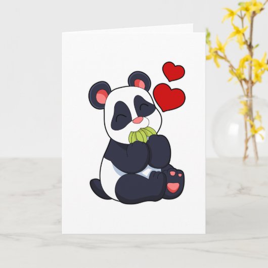 Carte Panda mangeant des feuilles (Fleur jaune)