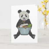 Carte Panda mangeant des nouilles de ramen (Fleur jaune)