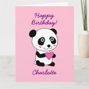 Carte Panda mignonne avec Anniversaire de enfant de coeu