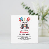 Carte Panda mignonne avec ballons et gâteau 1er annivers (Debout devant)