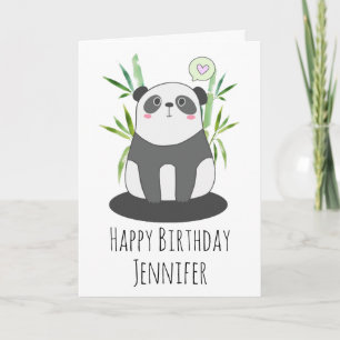 Carte Panda noir et blanc mignon en Bambou Anniversaire