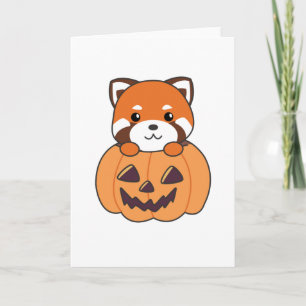 Carte Panda Rouge En Pandas Cute Citrouille Joyeux Hallo