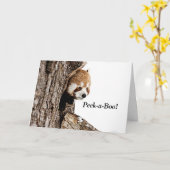 Carte Panda rouge jouant peek-a-boo ! (Fleur jaune)