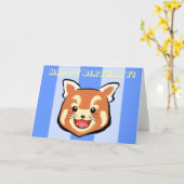 Carte Panda rouge mignonne d'anniversaire (bandes bleues (Fleur jaune)