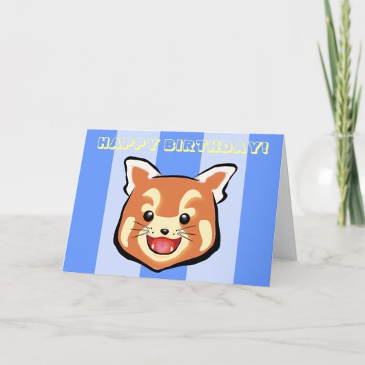 Carte Panda rouge mignonne d'anniversaire (bandes bleues (Devant)