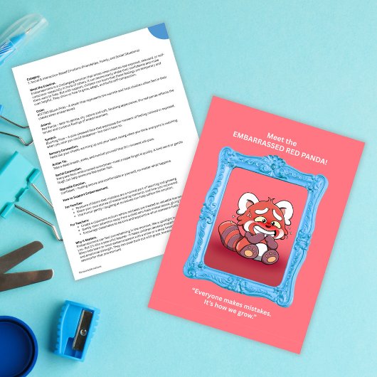 Carte Panda rouge mignonne | Outil SEL pour enfants | Ca