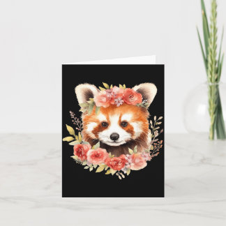 Carte Panda roux avec couronne de fleurs design unisexe 