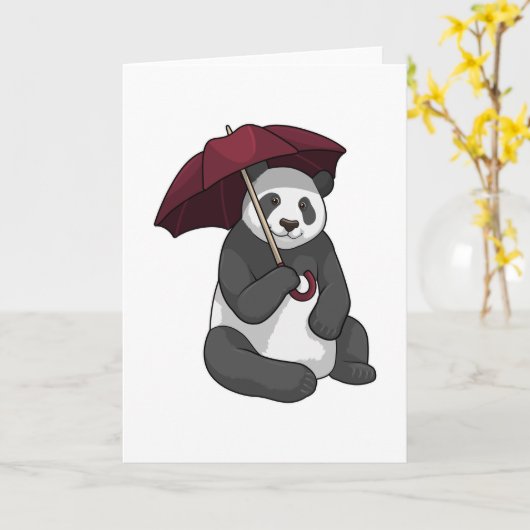 Carte Panda sous la pluie avec un parapluie (Fleur jaune)