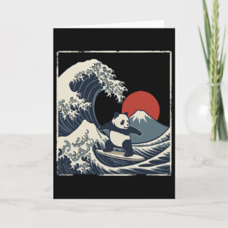 Carte Panda surfant sur une vague japonaise Grande Vague