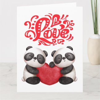 Carte pandas artistiques amusants design coeur d'amour
