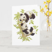 Carte Pandas jouant dans un arbre (Fleur jaune)