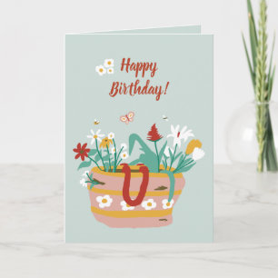 Carte Panier à fleurs Joyeux texte d'anniversaire - bleu