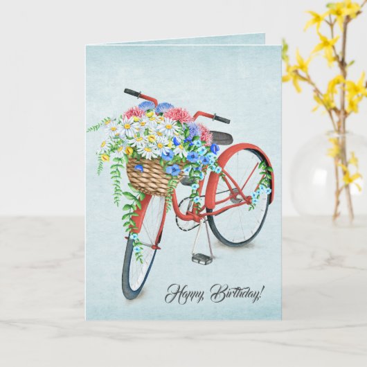 Carte Panier à fleurs rouge Anniversaire (Fleur jaune)