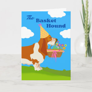 Carte Panier adorable d'anniversaire Basset Hound avec d