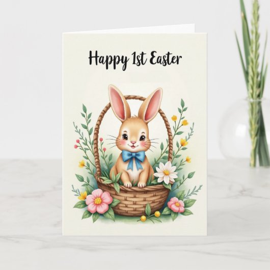 Carte Panier avec Nœud Bleu de Lapin (Devant)