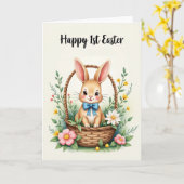 Carte Panier avec Nœud Bleu de Lapin (Fleur jaune)