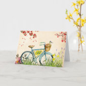 Carte Panier Bleu De Fleurs Et Oiseau Jaune (Fleur jaune)