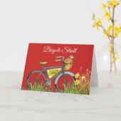 Carte Panier Bleu De Fleurs & Oiseau Rouge (Fleur jaune)