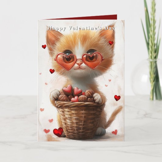 Carte Panier de chat roux pour la Saint-Valentin avec de (Devant)
