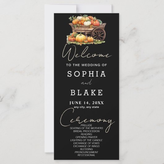 Carte Panier de Citrouille Automne Black Wedding Program (Devant)