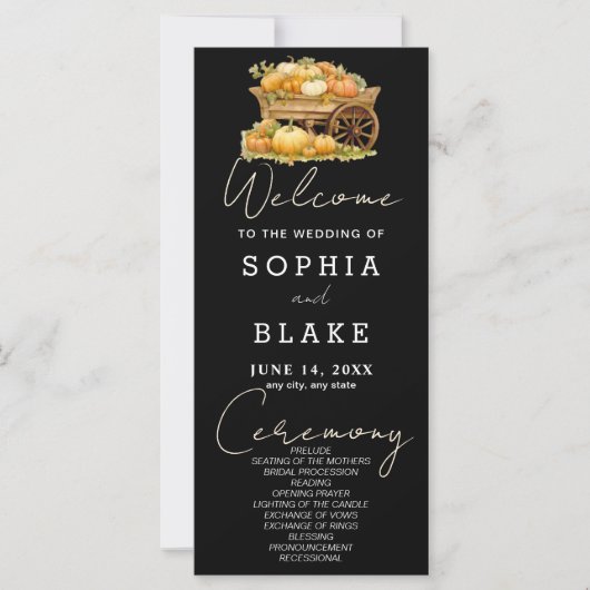 Carte Panier de Citrouille Automne Black Wedding Program (Devant)