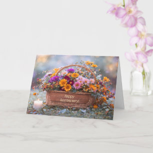 Carte Panier de fleurs avec bougie pour anniversaire