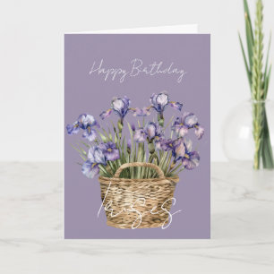 Carte Panier de fleurs d'iris violettes pour anniversair