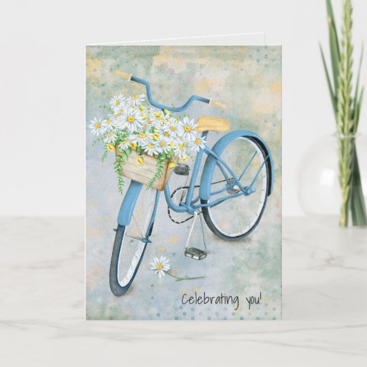 Carte panier de marguerite d'anniversaire sur le vélo (Devant)