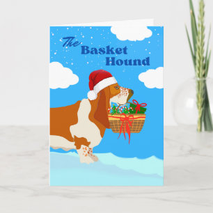 Carte Panier de Noël adorable Hound avec panier