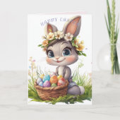 Carte Panier de Pâques lapin oeufs Fleurs (Devant)