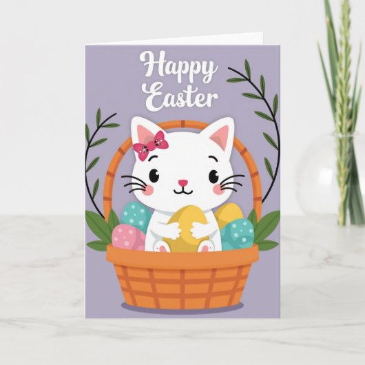 Carte Panier de Printemps Chat Heureux (Devant)