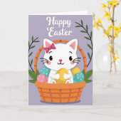 Carte Panier de Printemps Chat Heureux (Fleur jaune)