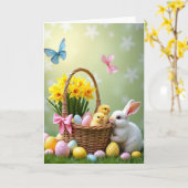 Carte Panier de Printemps et Oiseaux (Fleur jaune)