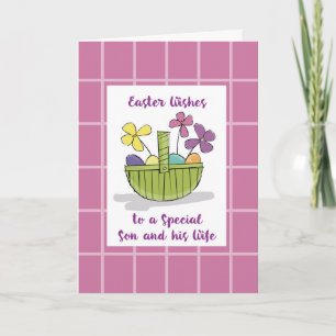 Carte Panier de voeux de Pâques pour fils et femme avec 