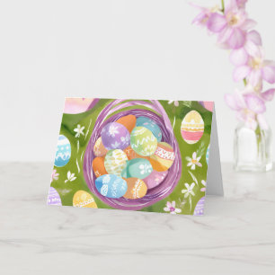 Carte Panier d'œufs de Pâques Aquarelle pastel de prin