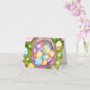 Carte Panier d'œufs de Pâques   Aquarelle pastel de prin