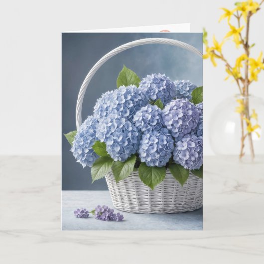 Carte Panier Hydrangea Pour Anniversaire (Fleur jaune)