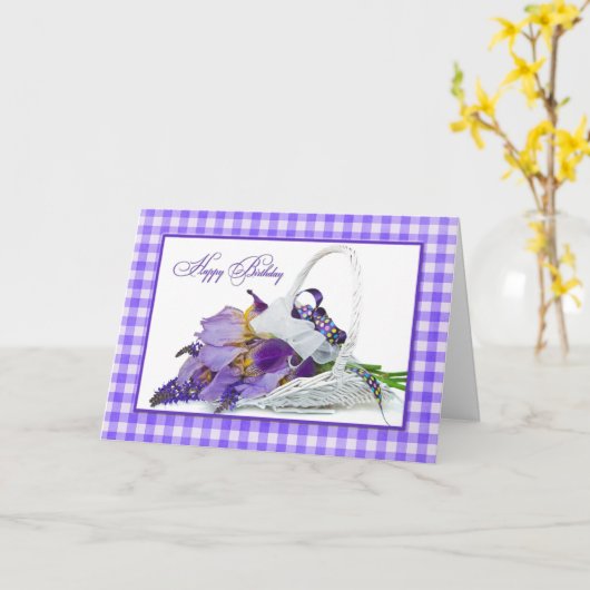 Carte Panier Iris Anniversaire (Fleur jaune)