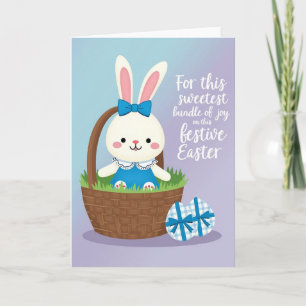 Carte Panier Lapin à Ruban Bleu