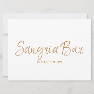 Carte Panneau "Bar à Sangria" Mariage Rose Dorée Éléga